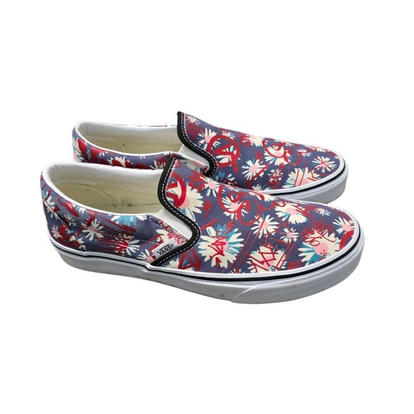 Vans Classic Slip on Shoes Womens Size 10 Crew Graffiti Floral Red Blue Canvas - Picture 4 of 11